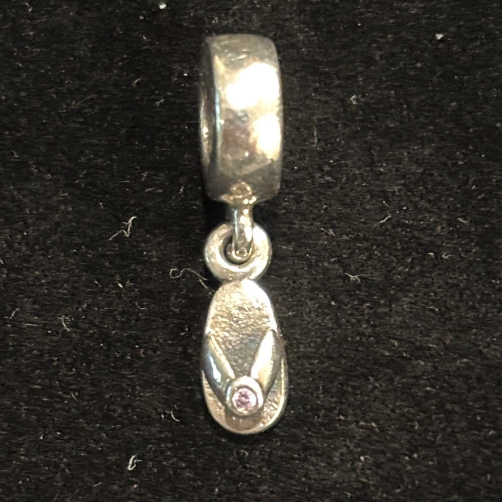 Pandora 925 Silver Flip Flop Charm with Pink CZ Accent